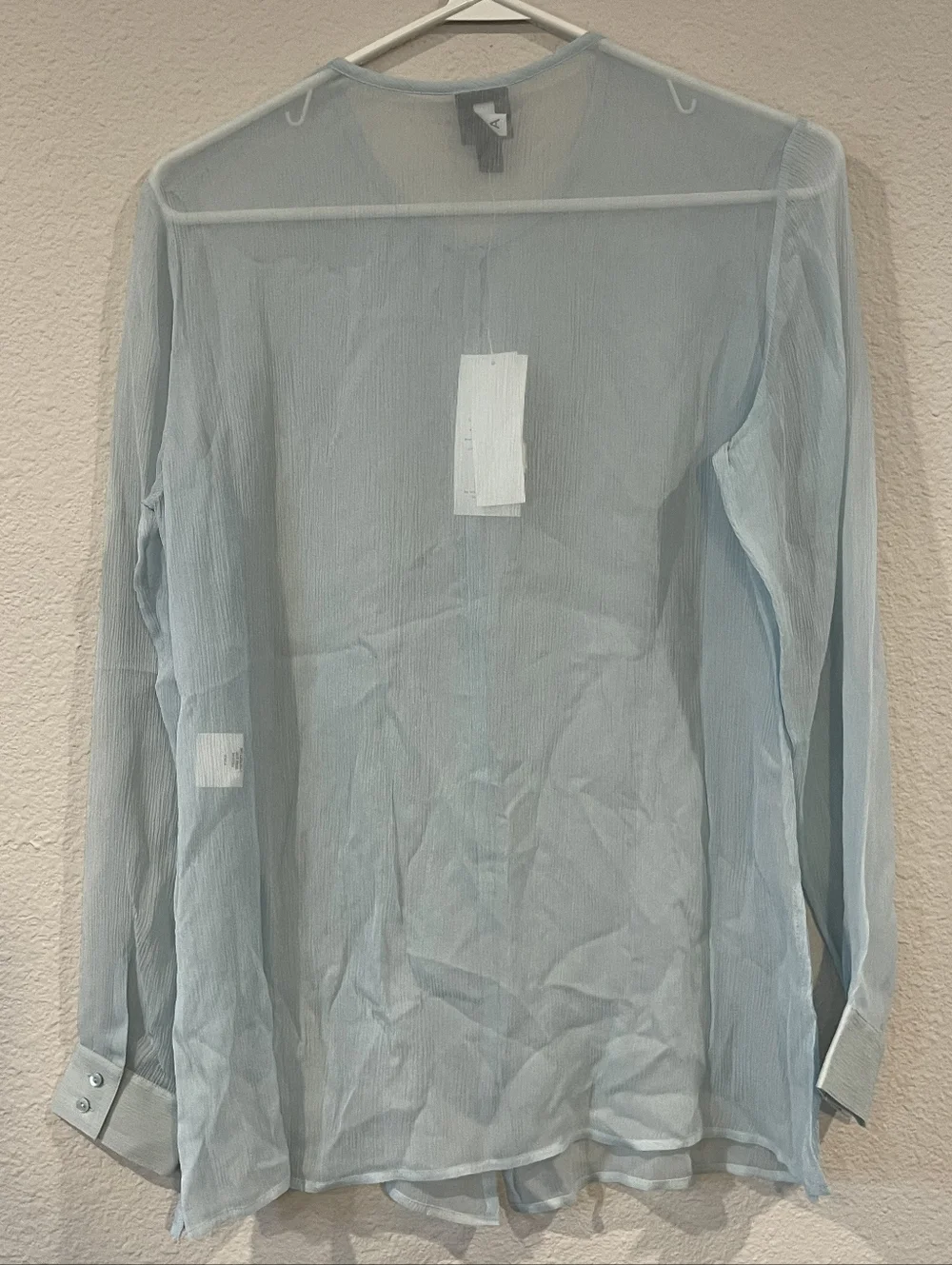 NWT EILEEN FISHER Vintage 2010 Waterlily Silk Crinkle Chiffon Long Sleeve Blouse - Picture 2 of 5